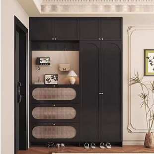 高端藤编超薄翻斗鞋柜玄关一体加高到顶入户家用门口多功能鞋帽柜