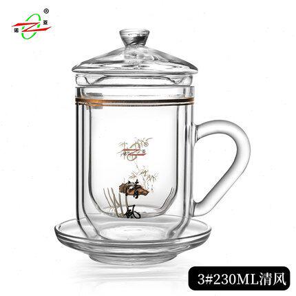诺亚口杯双层玻璃盖杯带把家用水杯办公室泡茶花茶杯大容量茶具u.
