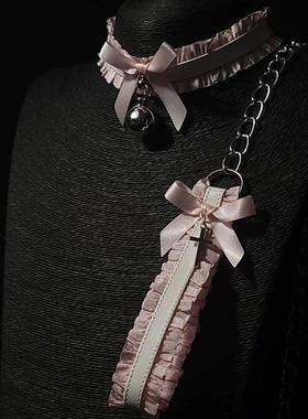 Cosplay 道具项圈choker手作蕾丝蝴蝶结项圈 牵引绳