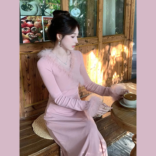 速发法式高级感长袖连衣裙子早美024新款气质绝2超好看收腰长裙