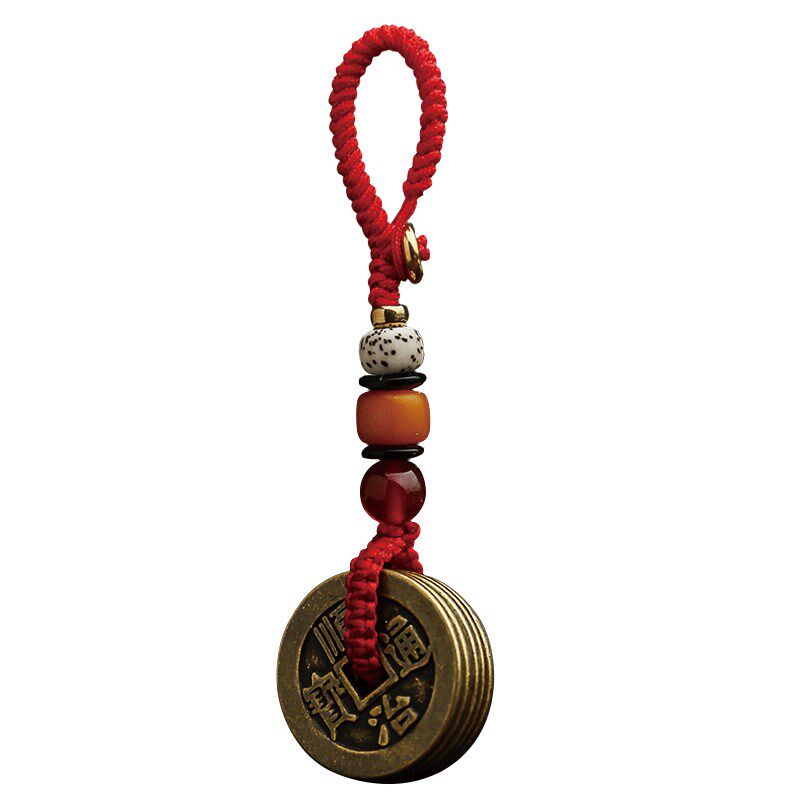 速发五钱纯黄铜汽车扣挂饰手编高档小圈环平安随身包吊坠绳男