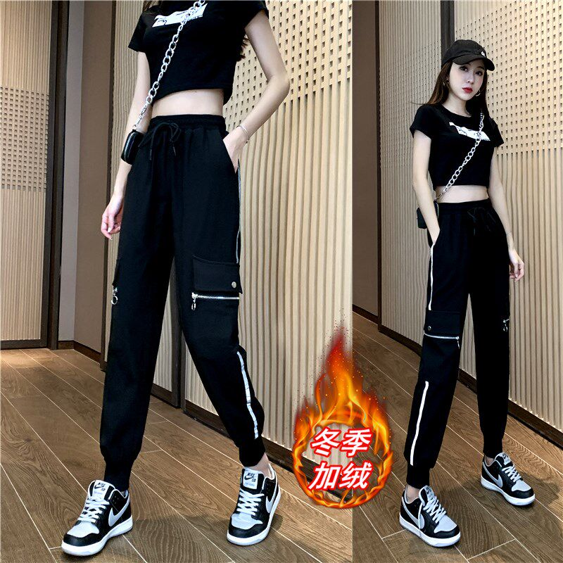 速发运光工装裤秋冬季新款高绒加厚加腰宽松反动束脚休闲裤
