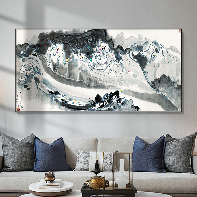 速发吴冠中水墨山水办厅公室挂画抽象客画沙发装饰字画招财风景壁