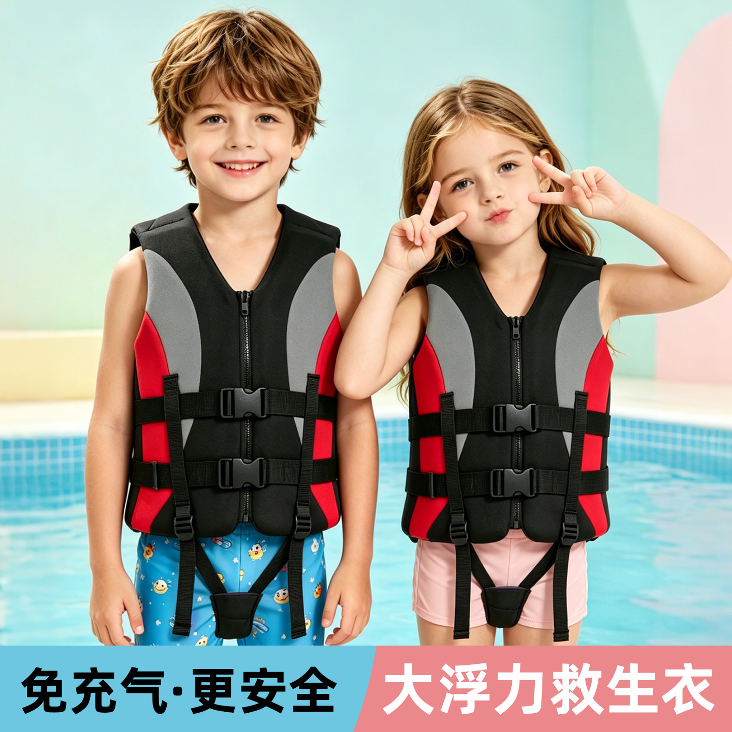 救生衣儿童专业船用马甲水上乐园游泳救援背心冲浪大浮力求生衣