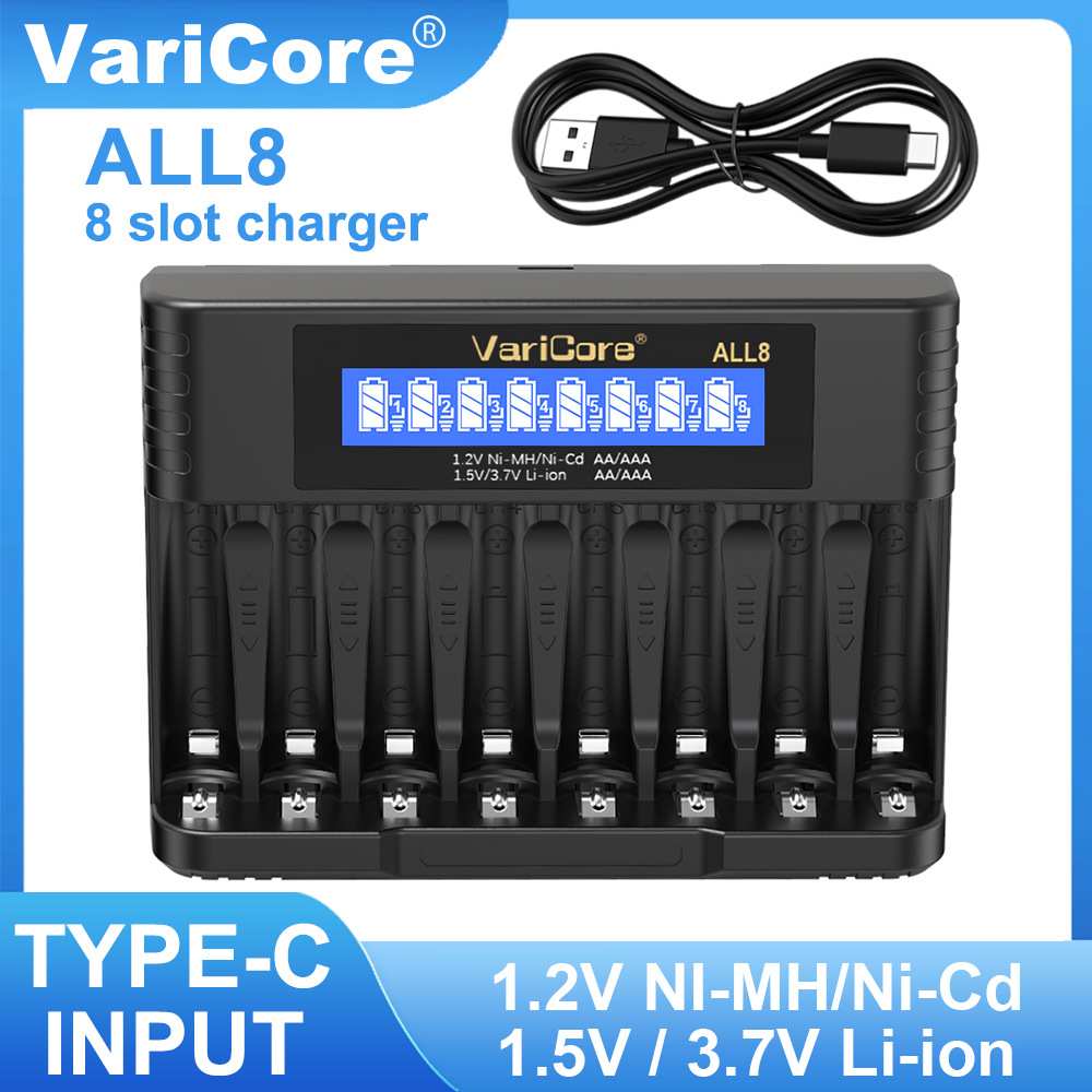VariCore 1.5V锂电池 1.2V AA AAA5号7号镍氢14500智能8槽充电器