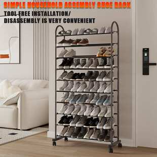 欧美大容量鞋架门口简易十层带轮子可移动鞋柜室内家用鞋子收纳架