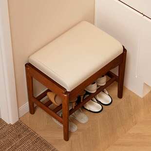 家用入户门可坐式实木软包换鞋凳轻奢高级感可收纳鞋架穿鞋凳一体