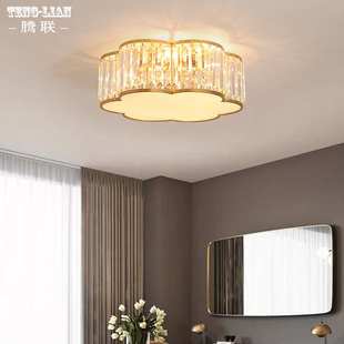现代卧室房间全铜水晶吸顶灯简约大气客厅餐厅别墅过道客房吸顶灯