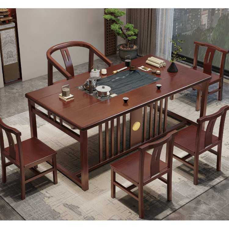 常平实木茶桌椅紫檀色 红胡桃新中式茶几茶盘套装桌子一体功夫泡