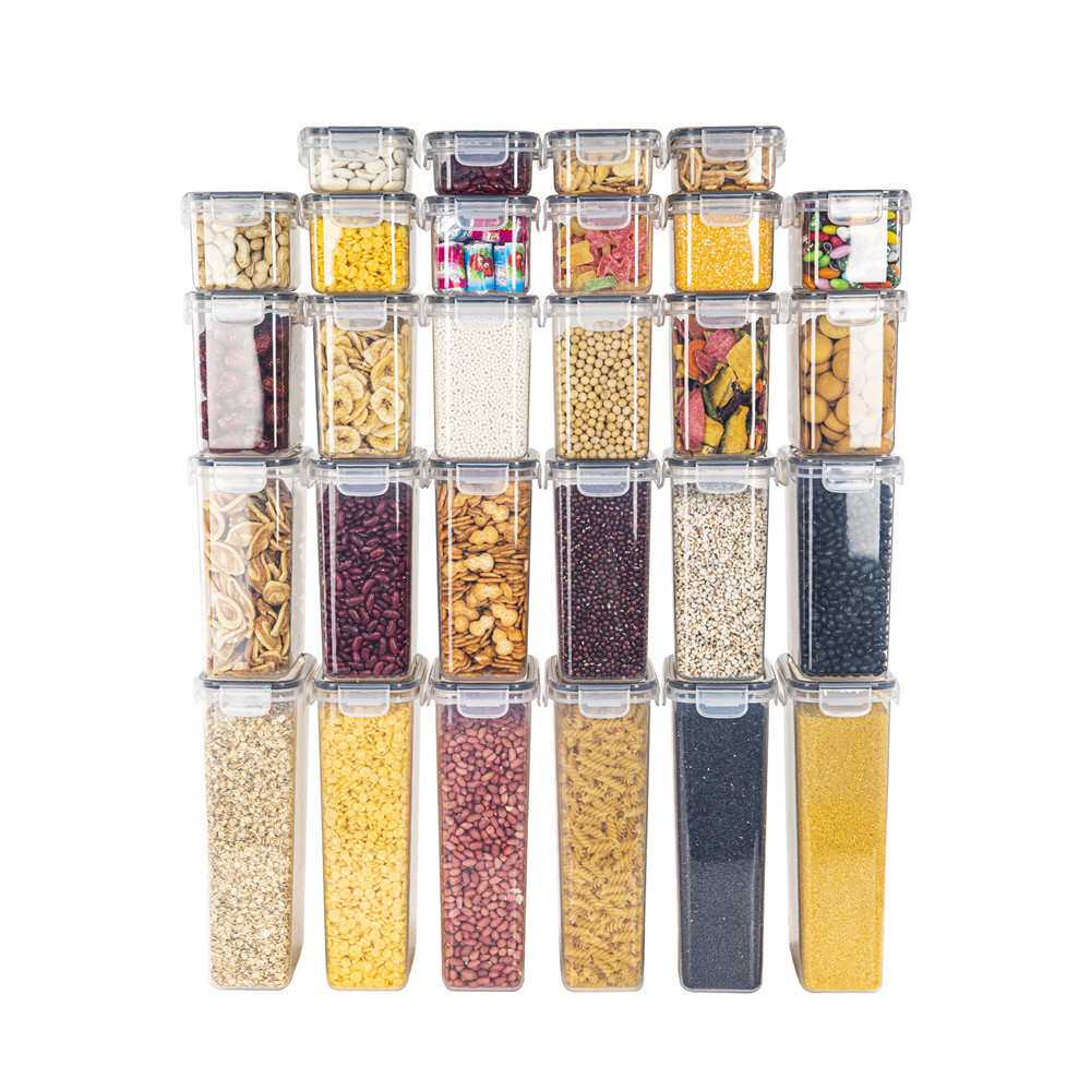 28件套透明方形密封防潮保鲜储物罐坚果食品收纳储存盒谷物罐套装