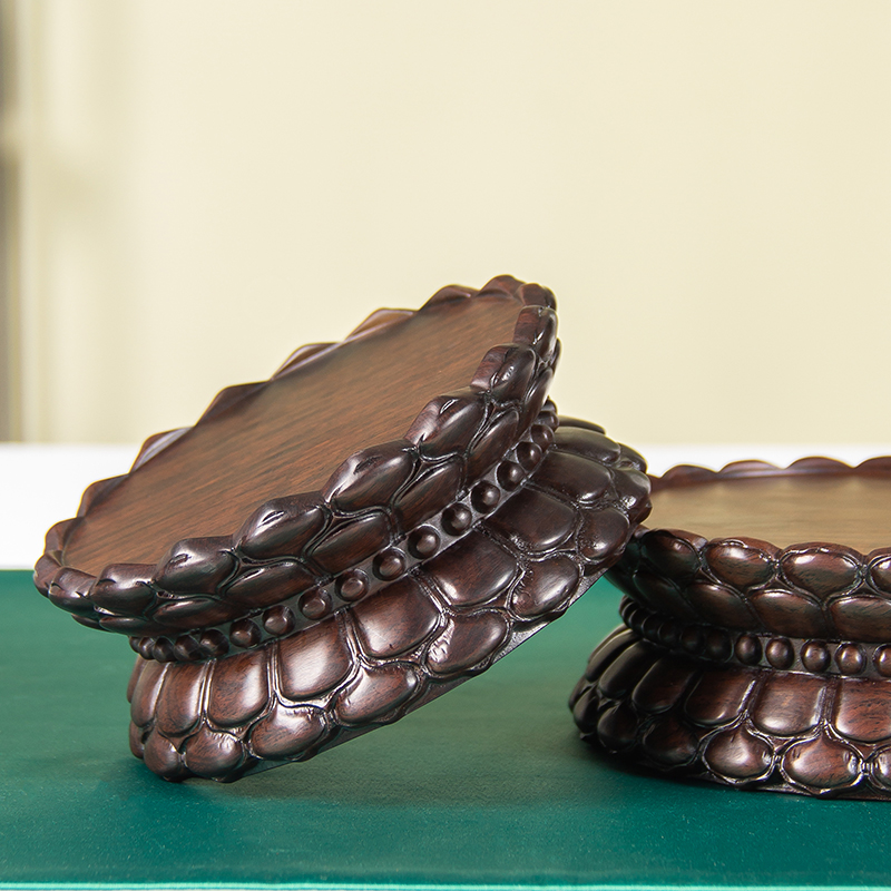 实木圆形整料底座佛像观音菩萨莲花座摆件托架家用加高财神供奉台