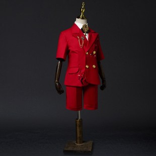 男女童红色西装短袖礼服套装花童礼服男童走秀礼服男女童主持礼服