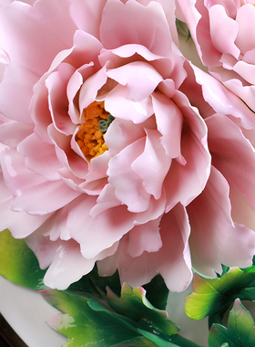 陶瓷牡丹挂盘摆件工艺品创意家居客厅家里装饰品电视酒柜隔断摆设