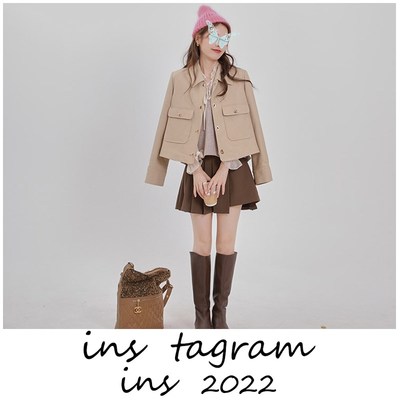 花栗鼠【金扣小皮衣】哑光纹理环葆皮夹克女早秋小个子短外套小姐