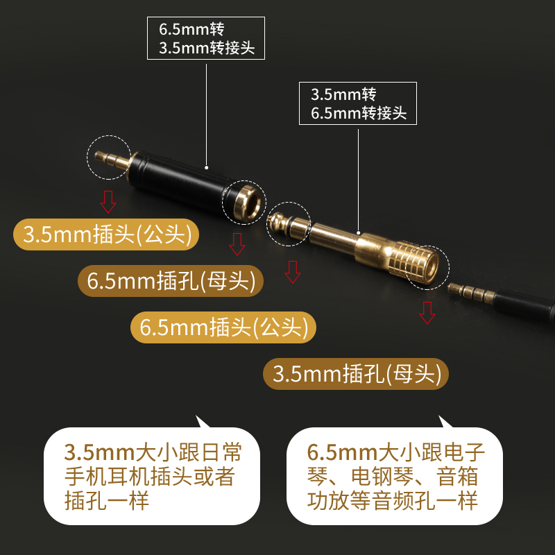 电钢琴电子琴耳机转接头3.5母转6.5公插头音频线转换器乐器