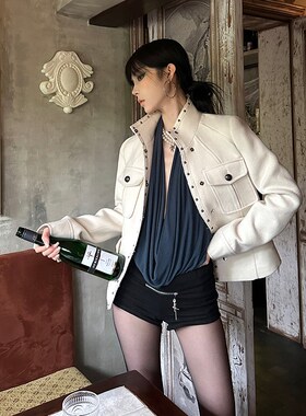 Common in 0120古早时髦 vintage白色呢子高级廓形修身夹克外套女
