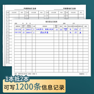餐饮营业日报表餐厅营业记录本大排档餐馆饭馆每日收入记账餐饮行