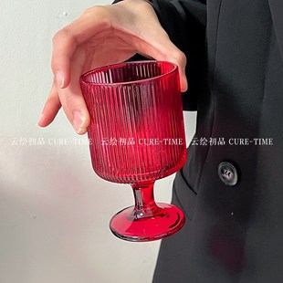 高颜值伴手礼杯子玻璃水杯玫红圣诞热红酒杯高脚杯氛围感女生酒杯