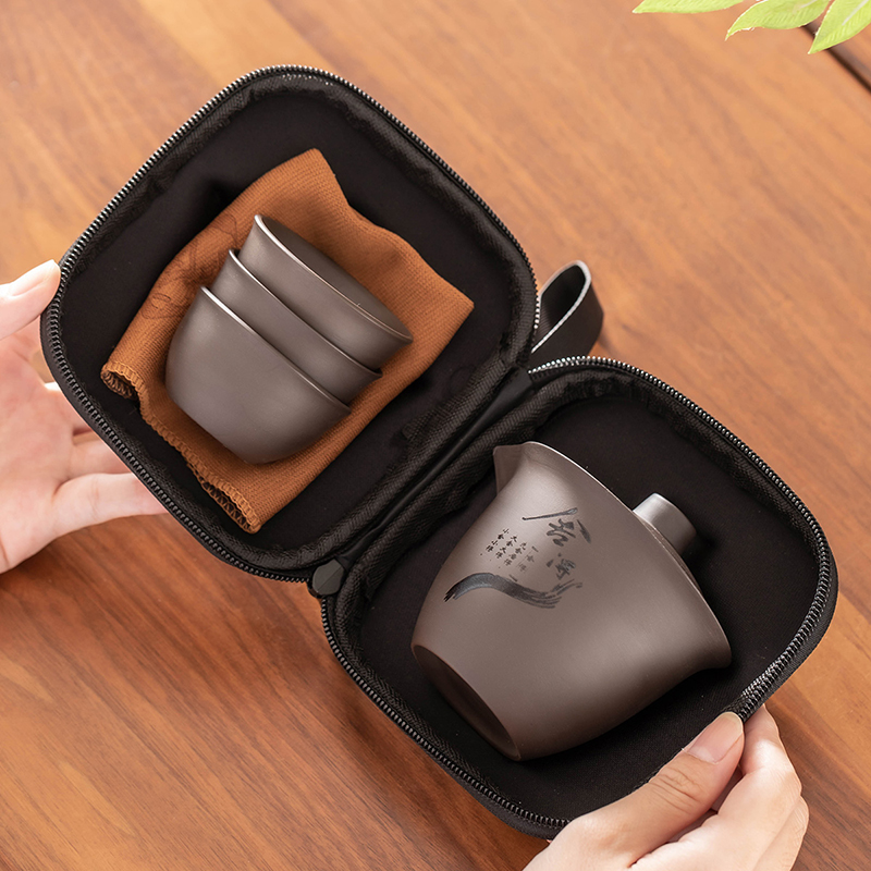 紫砂旅行茶具一壶三杯便携式手挂提包户外车载随新喝茶泡茶装