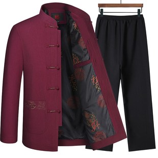 春秋唐装男士长袖外套套装中老年中国风爸爸衣服老人生日爷爷夹克