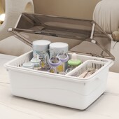 奶瓶收纳盒沥水架双层家用大容量沥水碗柜翻盖婴儿餐具辅食收纳盒