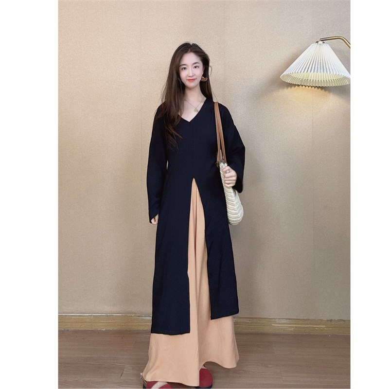 连衣裙长袖大码防晒透气春夏长裙衫百搭棉绸时尚街头凉爽半开宽松