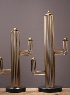 北欧简约金属几何金色仙人掌摆件家居软装客厅样板间玄关装饰摆件