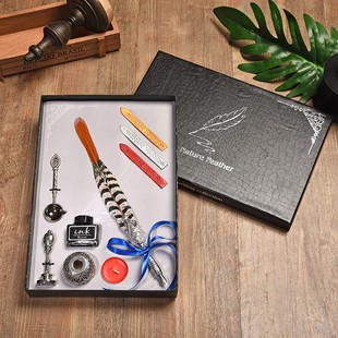 复古羽毛钢笔套装蘸水签字笔孔雀羽毛学生钢笔教师节礼物送老师