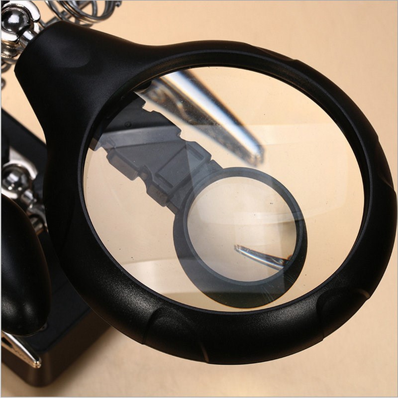 台式维修放大镜15倍带辅助夹焊接助手电子焊锡插电源LED灯 扩大镜