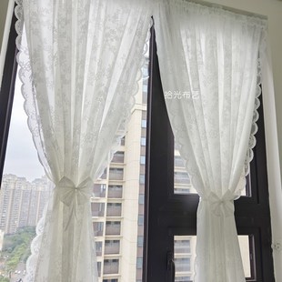 透光不透人双层窗帘蕾丝纱卧室飘窗阳台客厅隔断门帘法式 韩式 田园