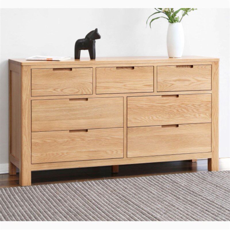 北欧鹿特丹全实木五斗六斗七斗柜储物柜橡木收纳衣物柜卧室电视柜