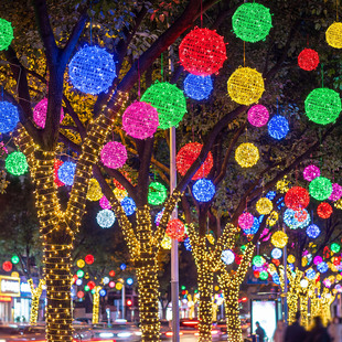 太阳能藤球灯春节新年户外防水景观造景吊挂树灯圆球庭院花园布置