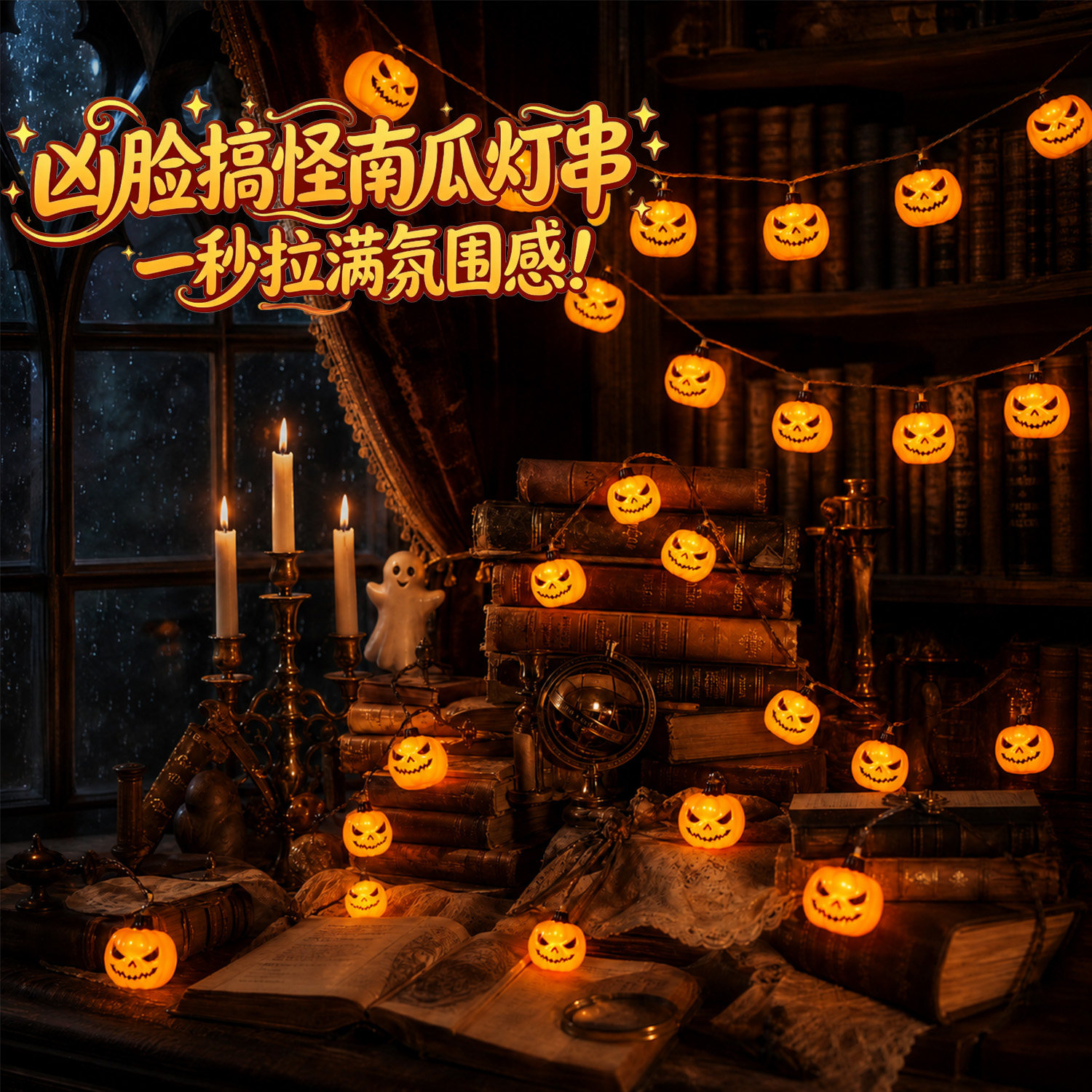 太阳能户外南瓜灯万圣节酒吧商场主题场景装饰布置led灯拍摄道具