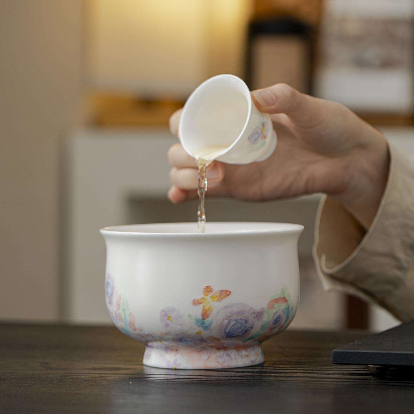 有田烧白玉汝窑繁花建水茶洗茶渣筒茶水盂家用茶道茶具水洗废水缸