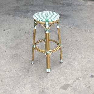酒吧椅法式吧台椅吧台凳藤编北欧户外高脚凳网红咖啡厅复古吧椅