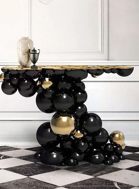 黑色金属玄关台现代轻奢艺术感设计师条案极简入户不锈钢玄关桌