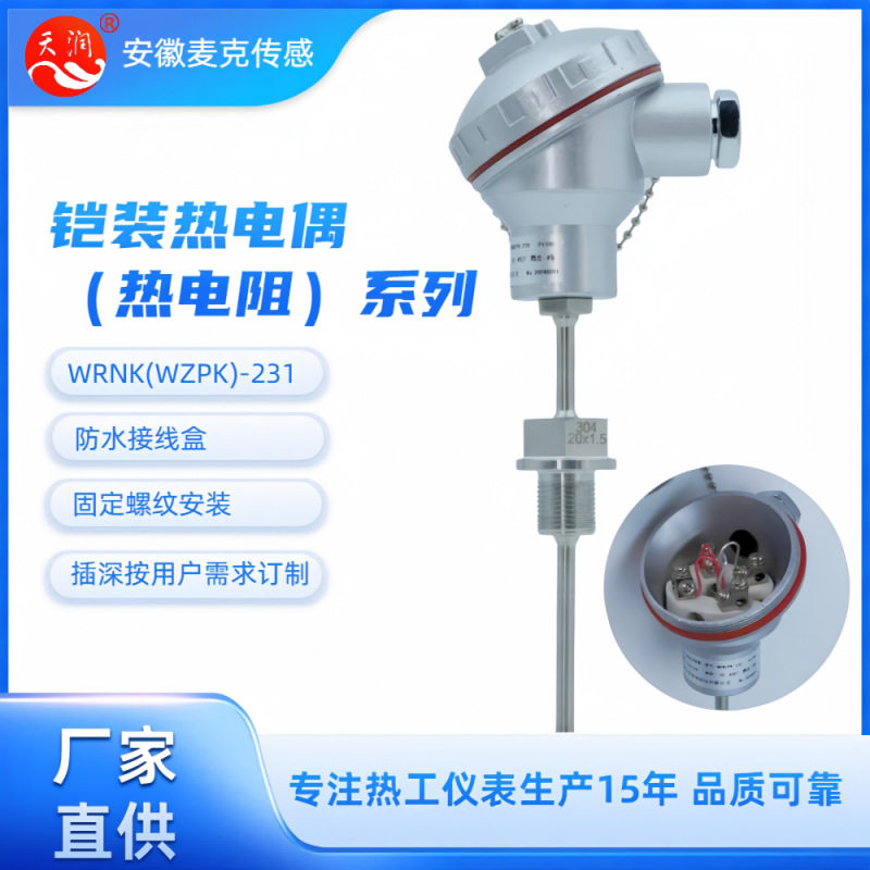 铠装K型热电偶PT100固定螺纹