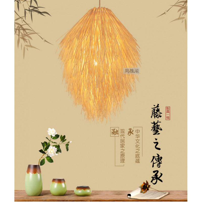 藤艺吊灯田园餐厅草帽东南亚吧台饭店茶楼创意手工编织茅草屋吊灯