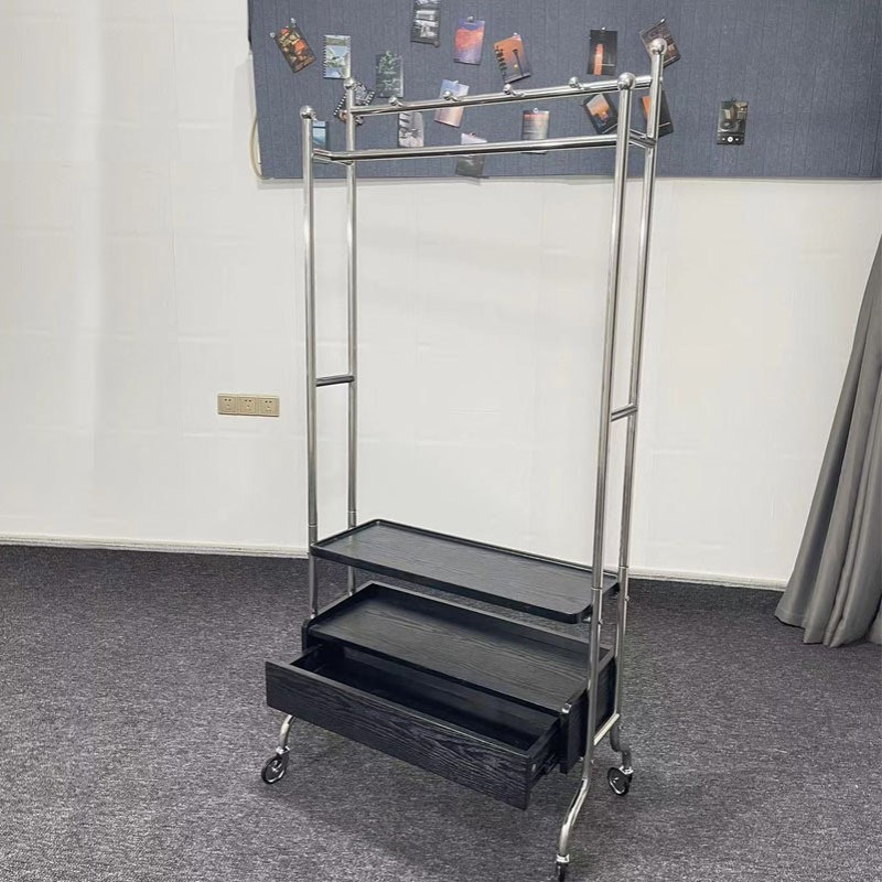 简约现代实木衣帽架落地移动衣架卧室小型不锈钢挂衣架入户置物架