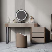 意式 轻奢岩板化妆桌收纳斗柜一体马鞍皮简约现代梳妆台网红小户型