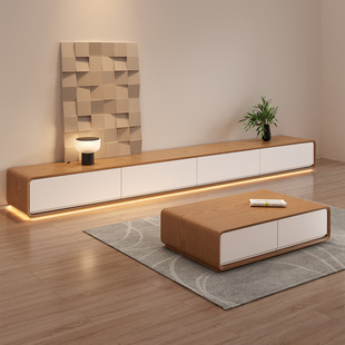 实木电视柜茶几组合小户型简约现代收纳储物柜一体落地日系原木色