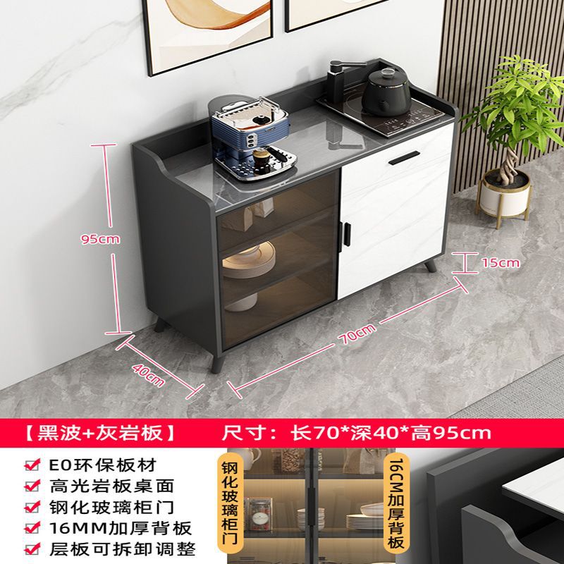岩板餐边柜现代碗柜厨房收纳储物柜客厅吧台家用一体玻璃门茶水g^