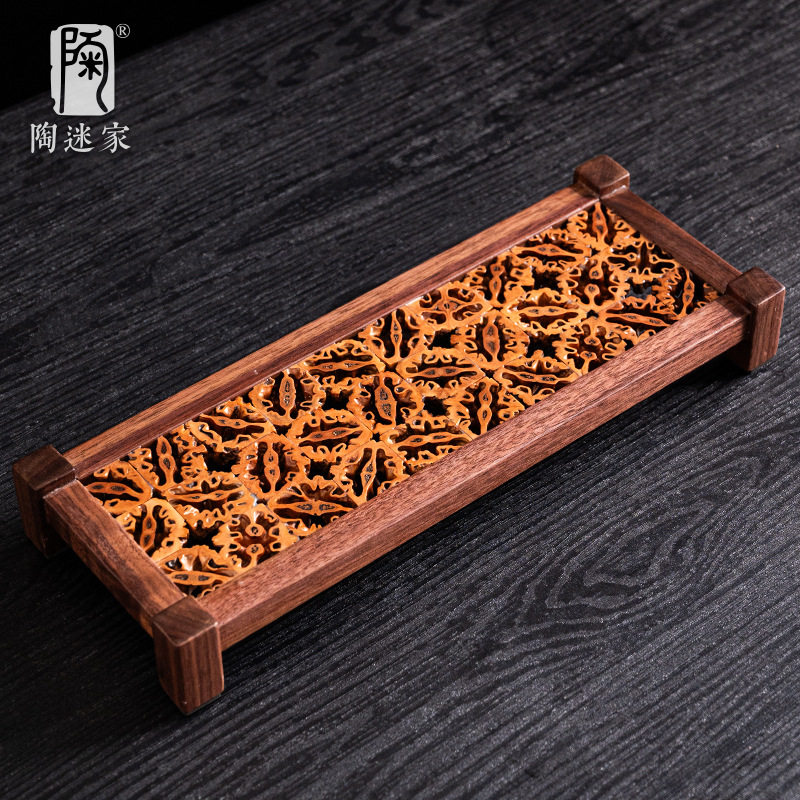 陶迷核桃置物架纯手工胡桃木杯架中式高档展示架茶具收纳茶道配件