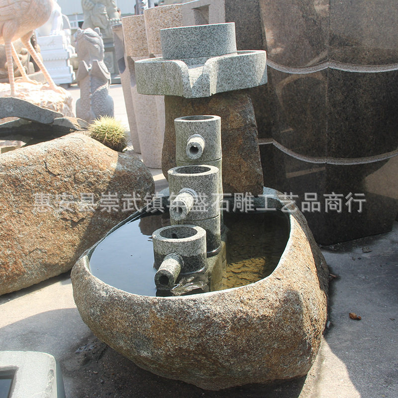 庭院石雕磨盘流水石磨流水鱼缸景观装饰酒店石槽雕塑摆件