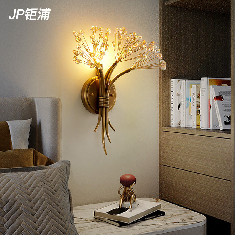 全铜壁灯现代卧室床头灯新款创意客厅背景墙壁灯美式过道LED灯具