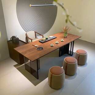 原木风胡桃木茶桌实木大板餐桌家用饭桌复古大板桌长方形桌洽谈桌