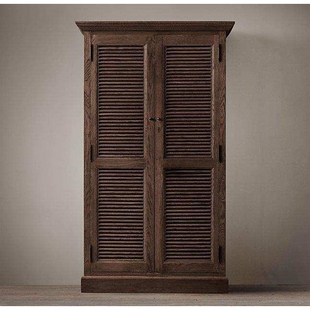 美式复古实木衣柜卧室现代简约平开门衣橱家用储物柜百叶门挂衣柜