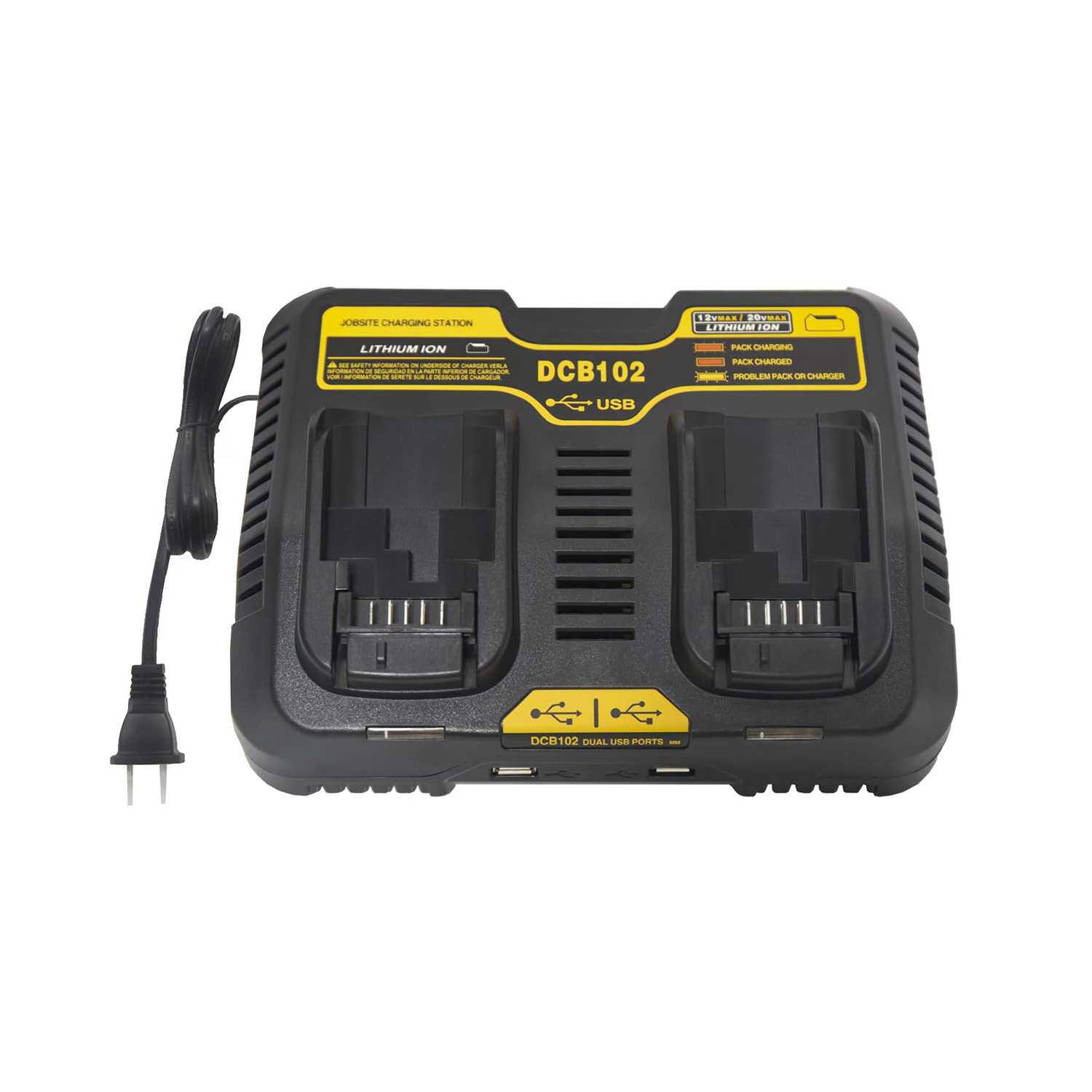 DCB102适用于DEW得伟电动工具10.8-20V锂电池充电器3A带双USB插口