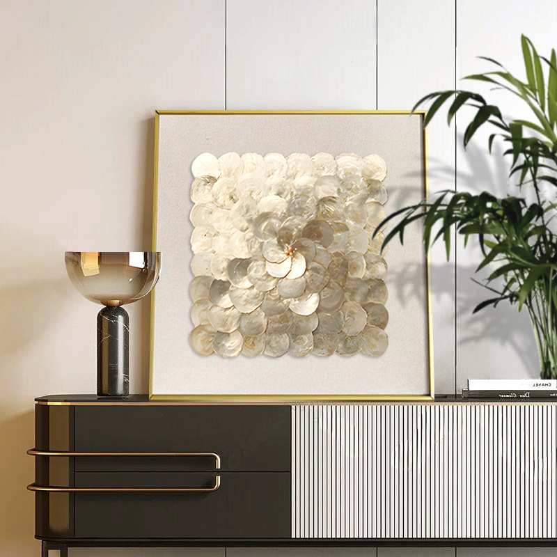 轻奢简约艺术装饰画高级感金色贝壳手工画客厅沙发背景墙立体挂画