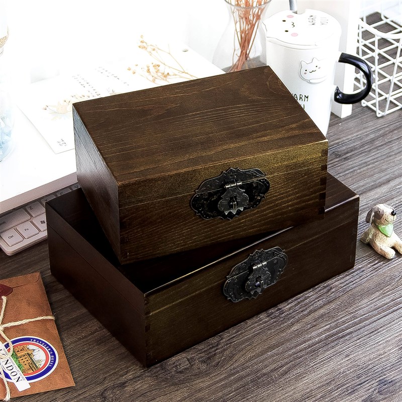 木箱收纳箱木带锁小复古盒子大储物箱收纳盒箱子木质X木盒密码实